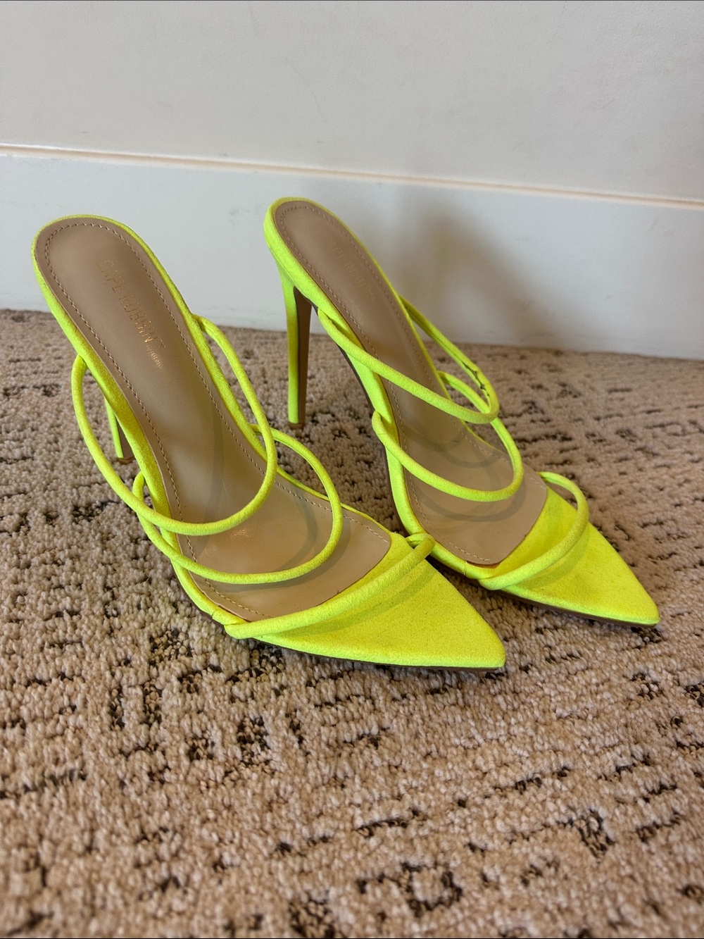 Cape Robbin Neon Yellow Strappy Pointed-Toe Stiletto Heels